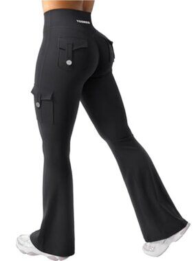 High-Waisted Flare Yoga Pants with Pockets 32 Inch Inseam Scrunch Bootcut
